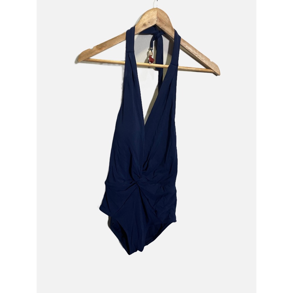 Robin Piccone One Piece Swimsuit Women 4 Navy Blue Twist Front Halter 171713